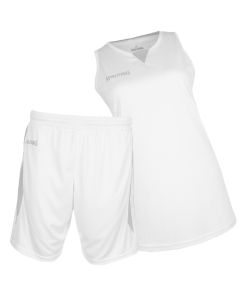 Tenue femme Spalding 4Her III PERSONNALISEE blanche/grise