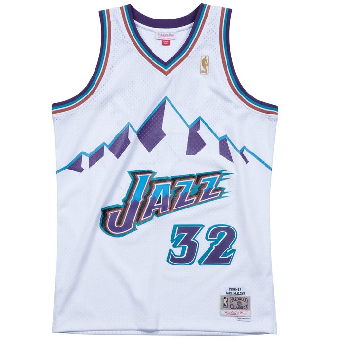 Maillot de basket NBA Karl Malone Utah Jazz 1995-96 blanc Mitchell & Ness